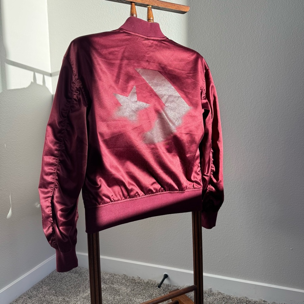 Converse Satin Bomber Jacket Burgundy Camo Lining XS unisex Y2K